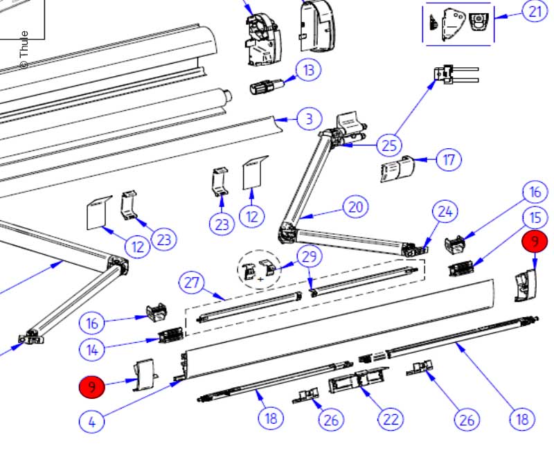 Endkappen Führungsschiene anthrazit – Thule Omnistor 5200 Markise VW Grand California