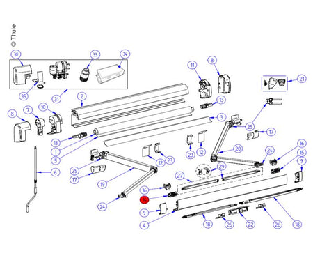 Verbinder Stützarm links – Thule Omnistor 5200 Markise VW Grand California