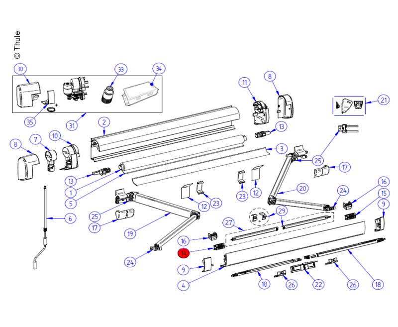 Verbinder Stützarm links – Thule Omnistor 5200 Markise VW Grand California