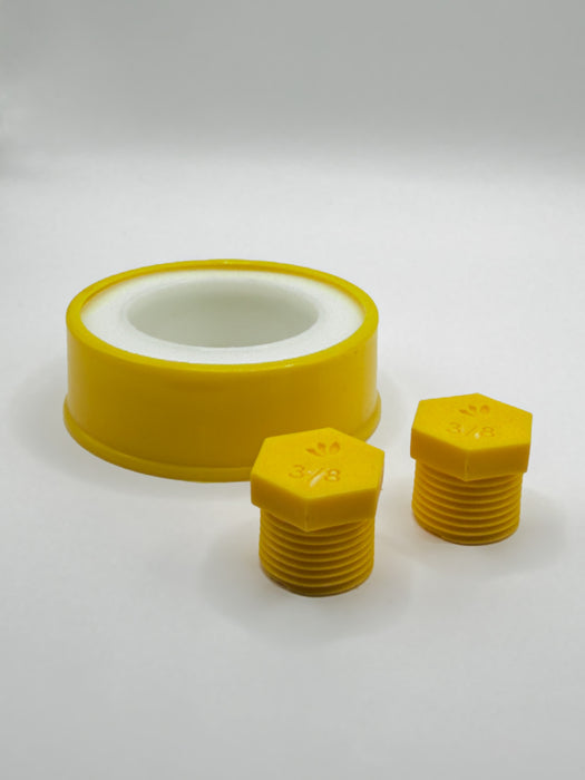 Notfallset Wasserverteiler, zwei Lilie PP Blindstopfen und PTFE Band, lebensmittelecht